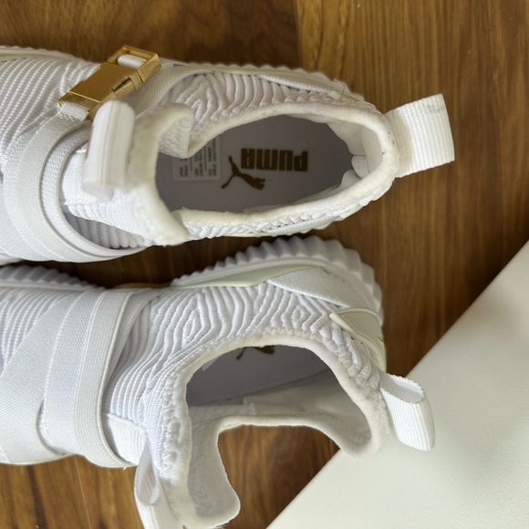 Puma White Knit Slip-On Sneakers with Gold Hardware and Gum Accents - Picture 3 of 5